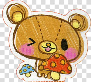orange and multicolored bear holding mushroom art transparent background PNG clipart thumbnail