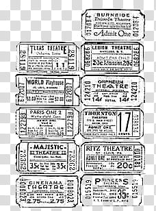 , black and white admission ticket strips lot transparent background PNG clipart