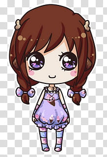 Cute Dolls, brown haired girl in purple pajama chibi art transparent background PNG clipart