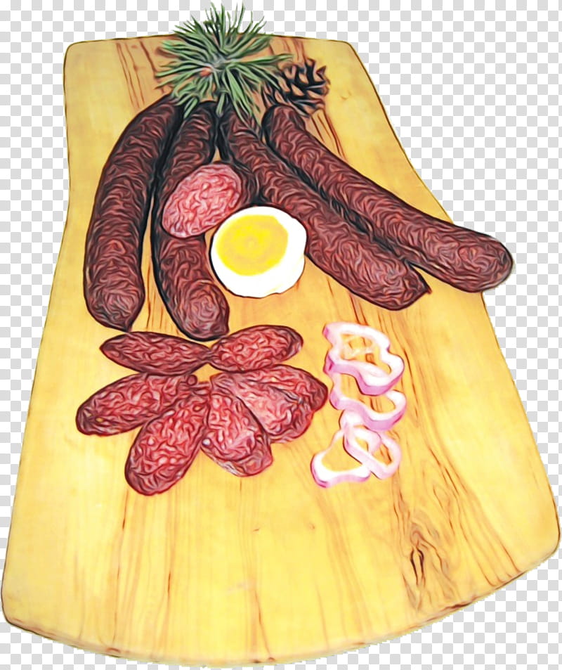food meat sausage fuet cuisine, Watercolor, Paint, Wet Ink, Dish, Saltcured Meat, Cervelat transparent background PNG clipart