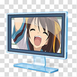 Haruhi My Computer Icon, MyPC, black and blue flat screen computer monitor transparent background PNG clipart