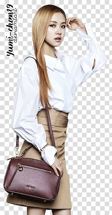BLACKPINK, woman wearing white long-sleeved top and brown skirt transparent background PNG clipart