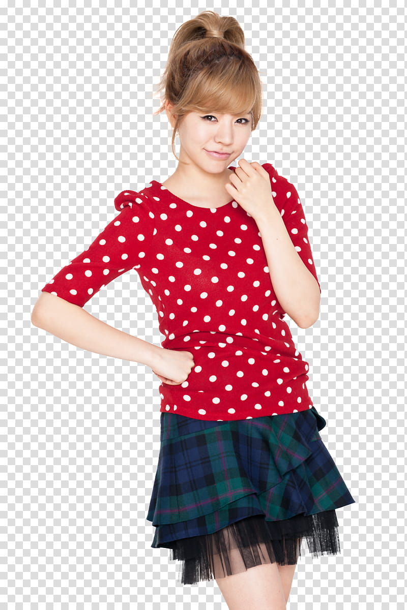 Sunny SNSD, woman in red and white polka dot shirt transparent background PNG clipart