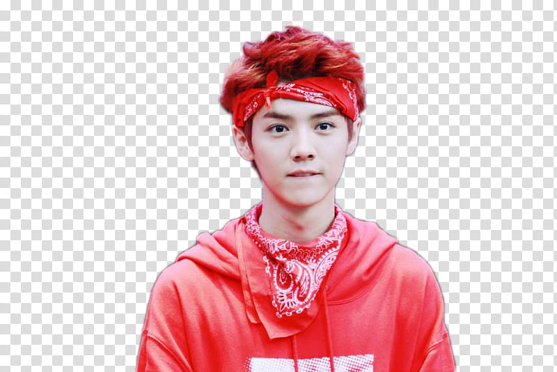 Render Luhan , man wearing red pullover hoodie transparent background PNG clipart