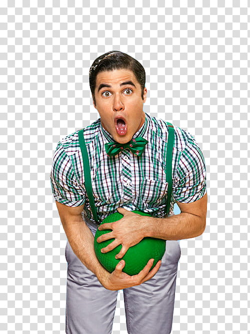 Klaine, man with open mouth holding green ball transparent background PNG clipart