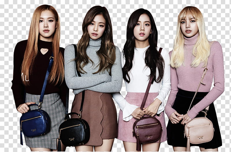 BLACKPINK , four women standing wearing assorted-color sweaters transparent background PNG clipart