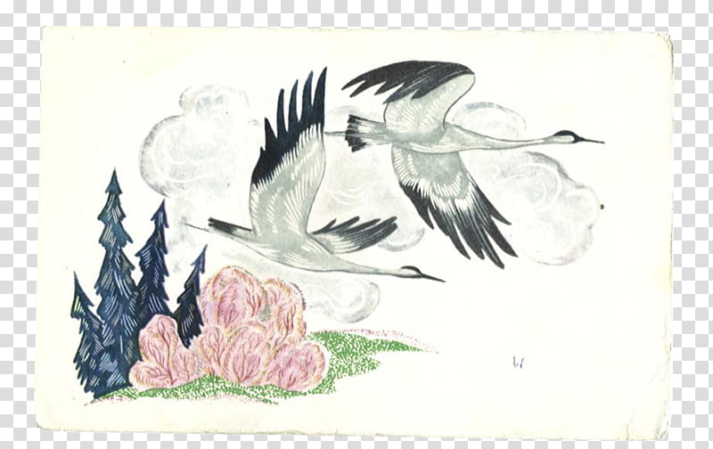 SET Postcards part, two white and black birds illustration transparent background PNG clipart