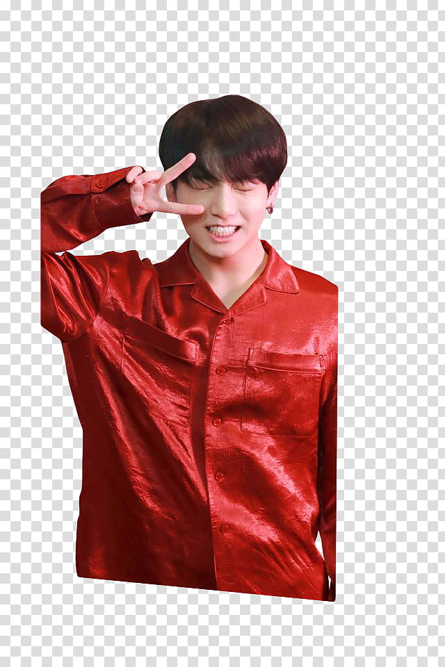 BTS member standing and making peace hand sign transparent background PNG clipart