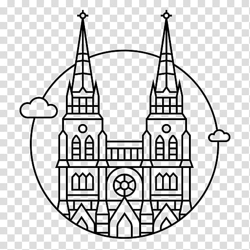 Book Drawing, Buenos Aires, Church, Cathedral, Building, Gothic Architecture, White, Line Art transparent background PNG clipart