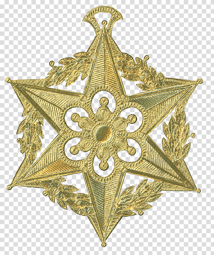 German Dresden Gold Paper Medallion Ornament , gold-colored David's star pendant transparent background PNG clipart