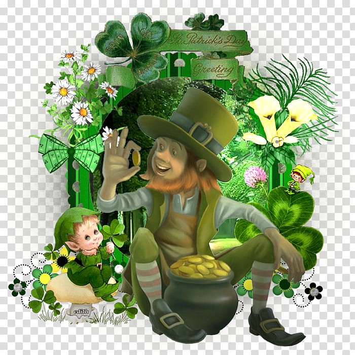 Green Grass, Tree, Flowerpot, Duende, Plants, Irish, Cartoon, Saint Patricks Day transparent background PNG clipart