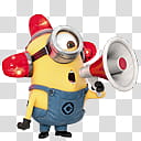 Minnions and more s, minions holding megaphone while standing illustration transparent background PNG clipart