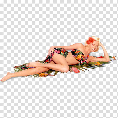 Ning Vintage Pin up girls Pics, woman wearing bikini set lying on green  leaves transparent background PNG clipart