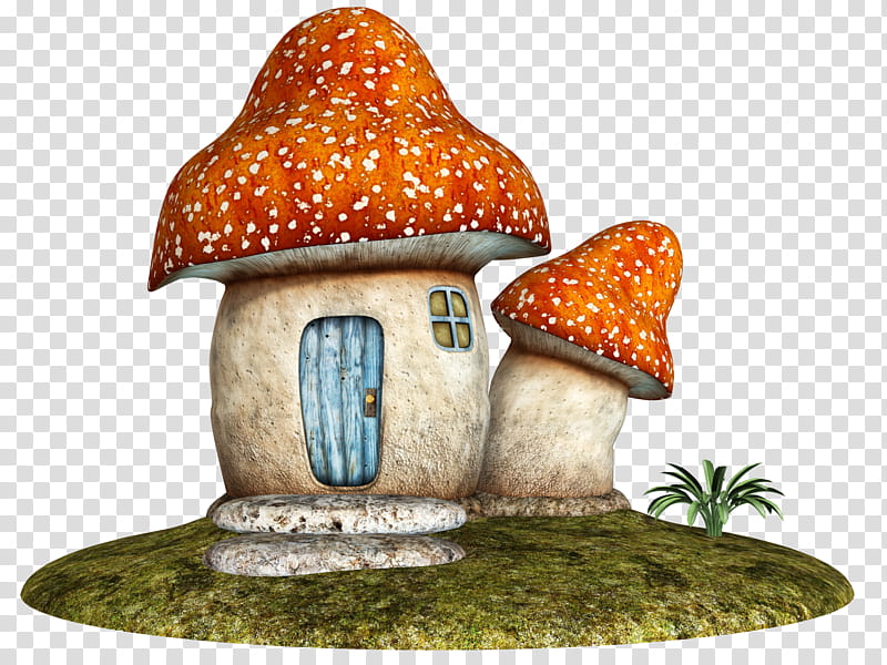 Fantasy Land , two beige-and-orange mushroom houses illustration transparent background PNG clipart