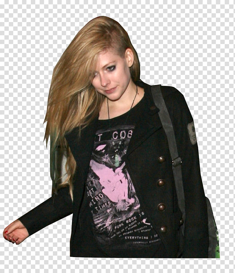 Avril Lavigne, smirking Avril Lavigne wearing black jacket transparent background PNG clipart