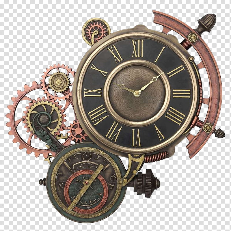 Steampunk, brown and black mechanical clock illustration transparent background PNG clipart