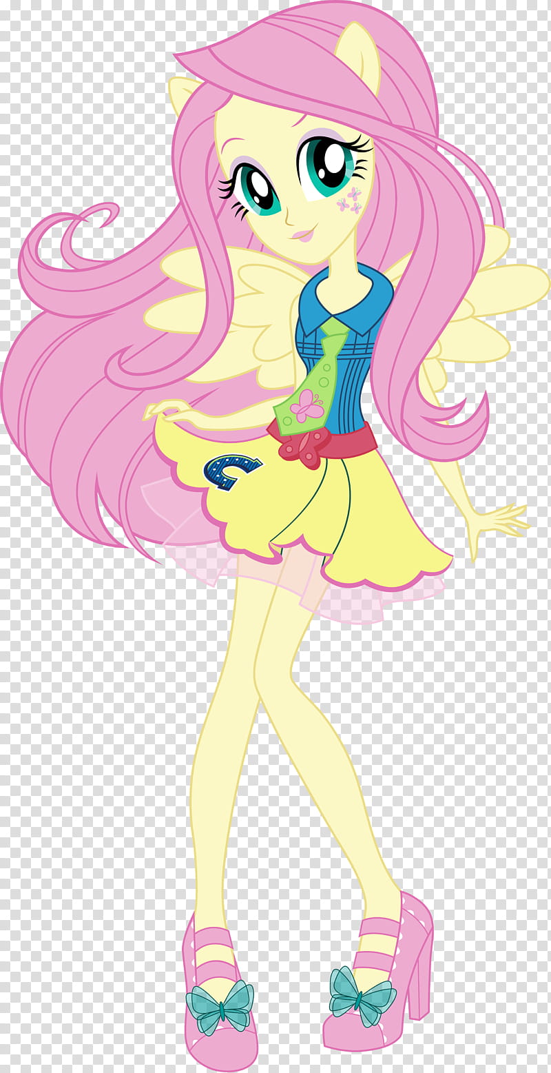 School Spirit Fluttershy , female angel holding her yellow skirt illustration transparent background PNG clipart