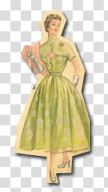 retro vintage fashion, women's green dress transparent background PNG clipart