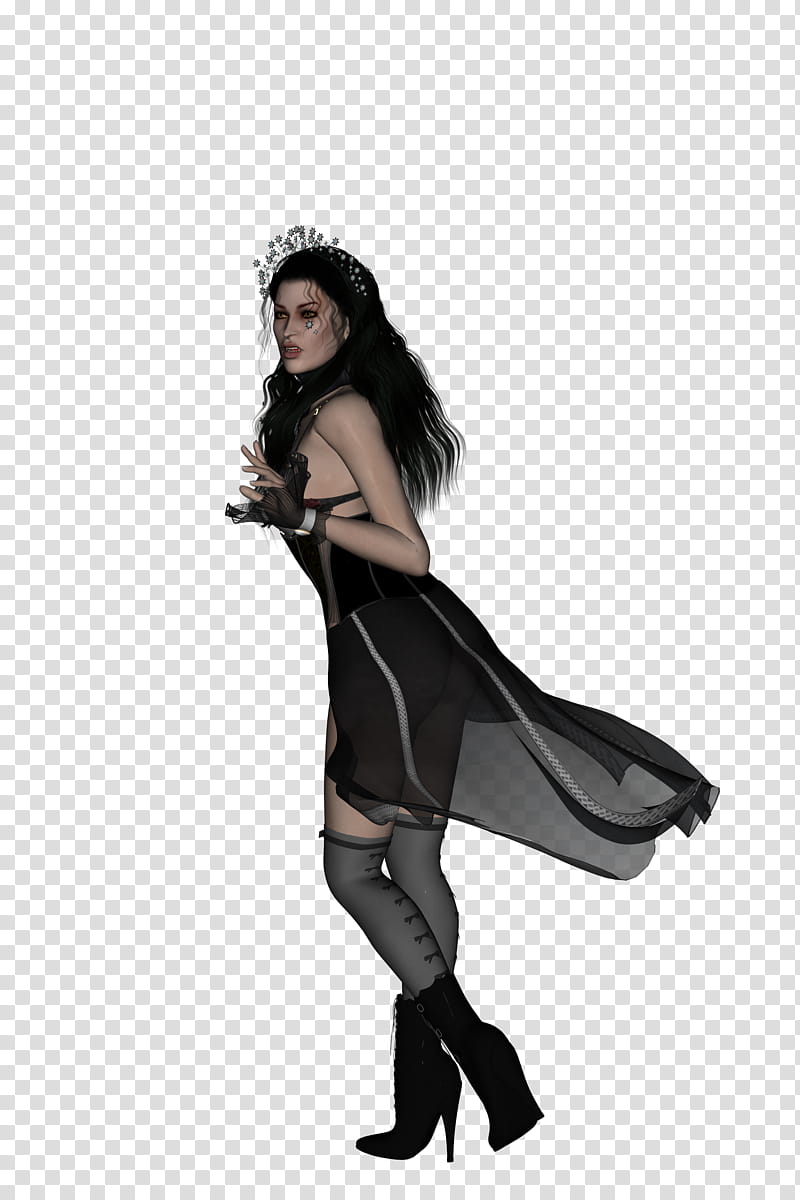 Vamp set , standing woman in black sleeveless dress transparent background PNG clipart