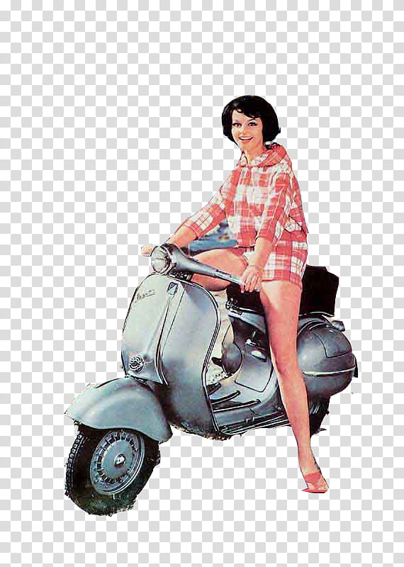 RETRO, woman riding motor scooter transparent background PNG clipart