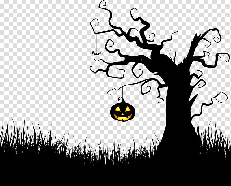 halloween halloween tree, Halloween , Cartoon, Branch, Blackandwhite, Woody Plant transparent background PNG clipart
