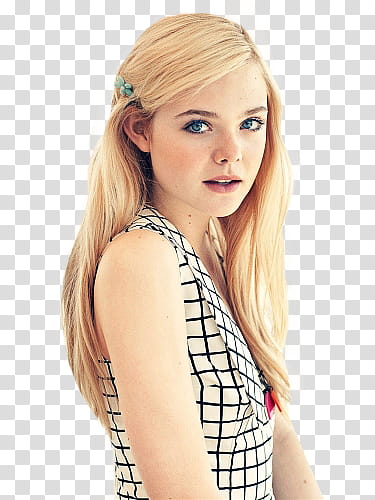 Elle Fanning , woman wearing black and white sleeveless shirt transparent background PNG clipart