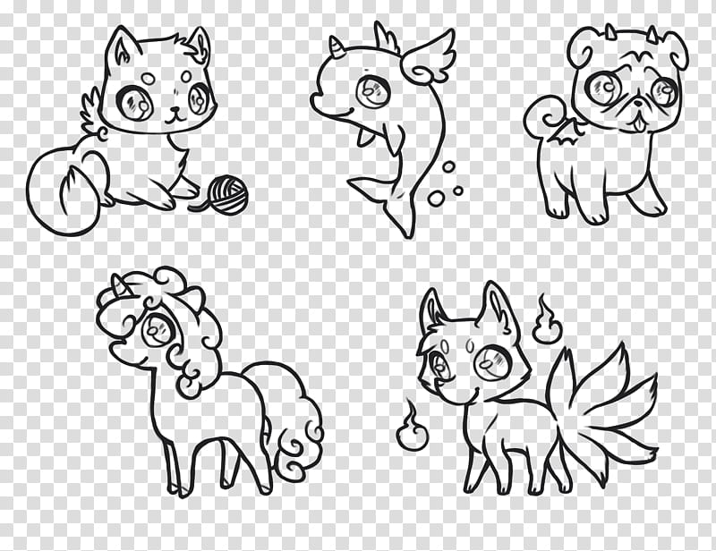 FREE Lineart set Mini mythics, assorted-type animal illustrations transparent background PNG clipart