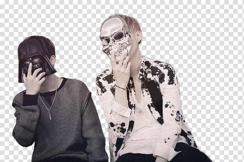 Yoonmin BTS, two men wearing Darth Vader and skull masks transparent background PNG clipart