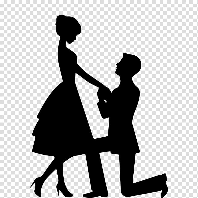 Love Silhouette, Marriage Proposal, Drawing, Royaltyfree, Bridegroom, Blackandwhite, Dance, Ballroom Dance transparent background PNG clipart