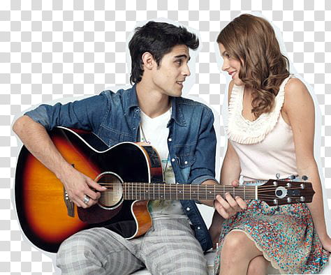 Violetta, man holding acoustic guitar sitting beside woman transparent background PNG clipart