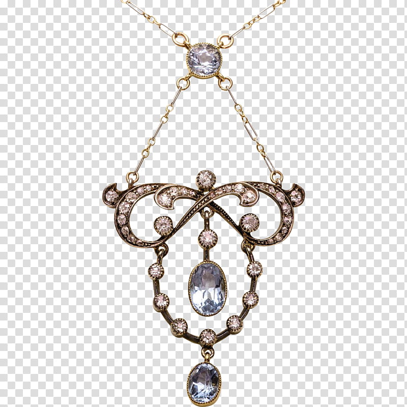 Gold, Necklace, Pendant, Lavalier, Jewellery, Gemstone, Antique, Aquamarine transparent background PNG clipart