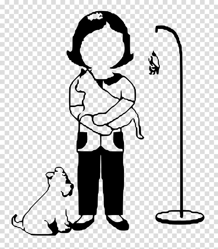 Cat And Dog, Paraveterinary Worker, Veterinarian, Pet, Line Art, Cartoon, Blackandwhite, Child transparent background PNG clipart