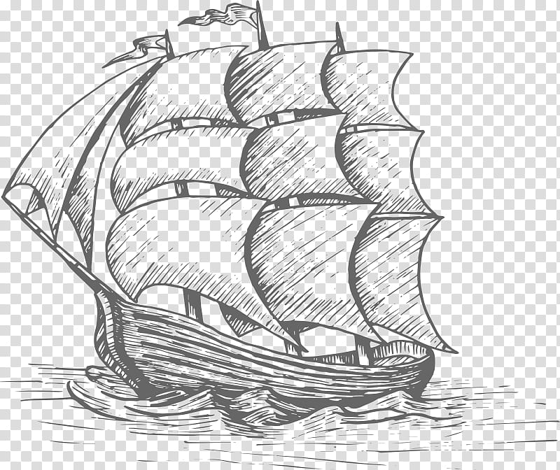 Ship, Sail, Sailing Ship, Tall Ship, Boat, Line Art, Galleon, Drawing transparent background PNG clipart