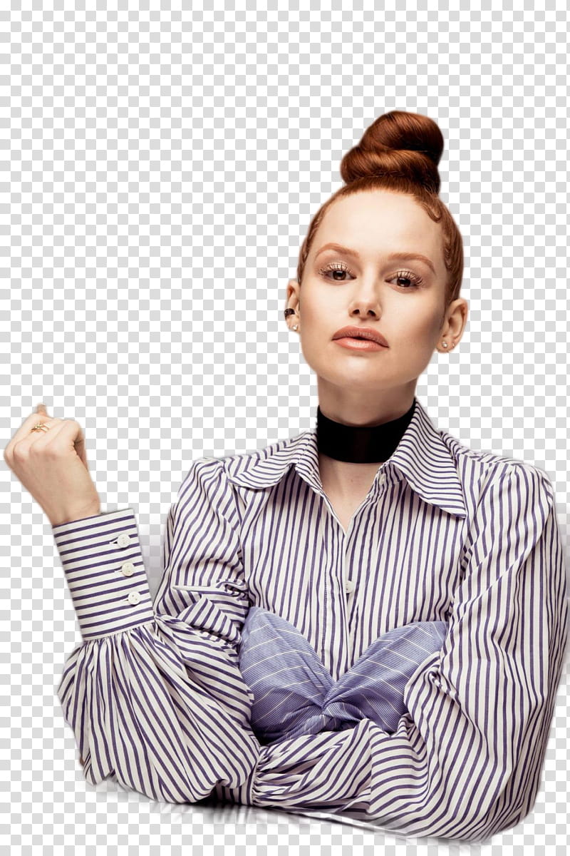 Madelaine Petsch , woman wearing black and gray striped dress shirt transparent background PNG clipart
