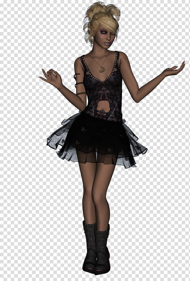 Poser Liandra, woman wearing black sleeveless dress standing transparent background PNG clipart