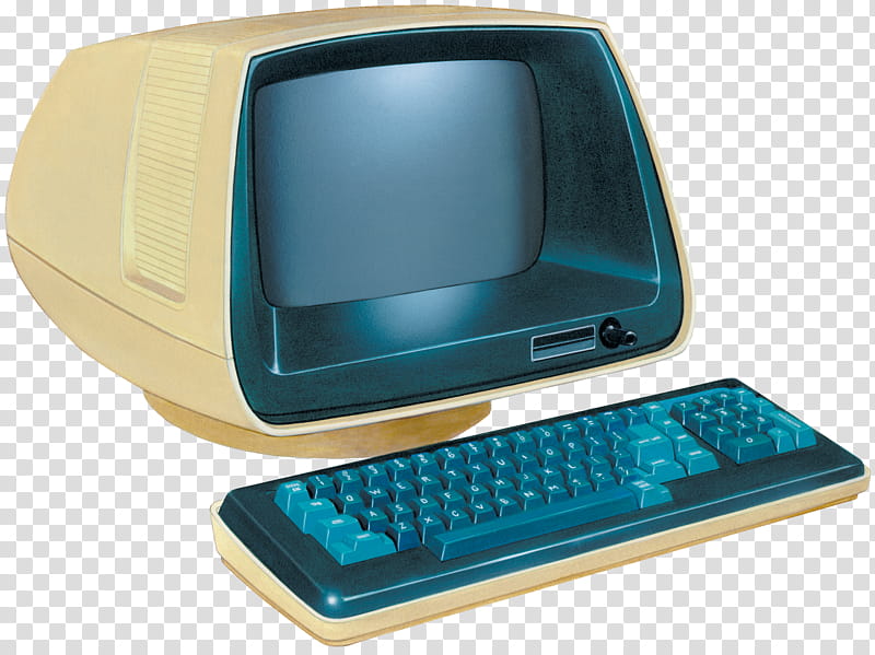 Retro Computer, green CRT computer monitor and keyboard transparent background PNG clipart