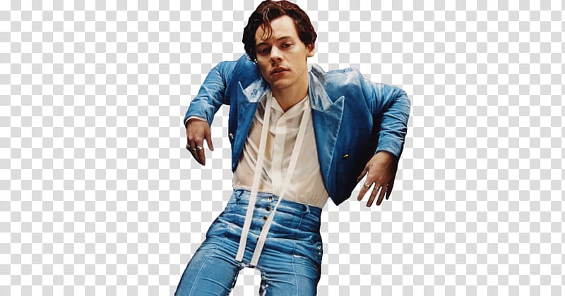 HARRY STYLES, man wearing blue blazer transparent background PNG clipart