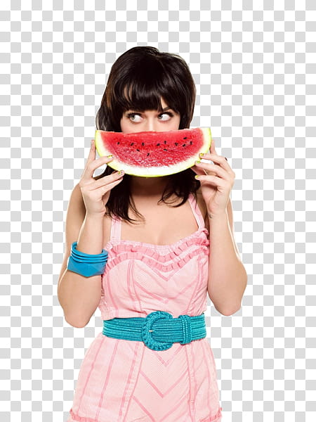 Elosin Michalka , Kety Perry holding water melon transparent background PNG clipart