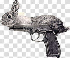 , gray pistol with rabbit illustration transparent background PNG clipart