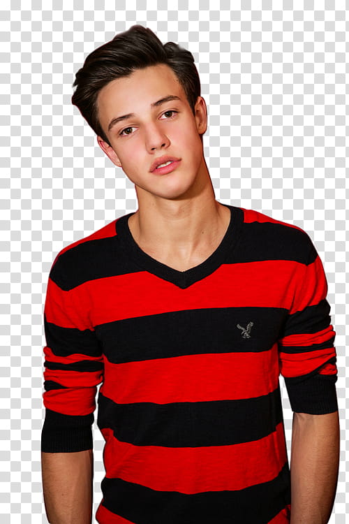 CAMERON DALLAS, Cameron Dallas in red and black striped shirt transparent background PNG clipart