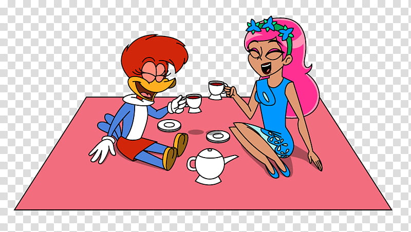 Kristina and Winnie laugh at tea picnic colored transparent background PNG clipart