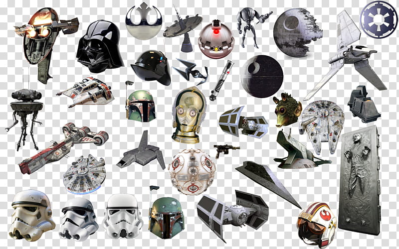 Star Wars Icons , assorted Star Wars character masks and spaceships illustration transparent background PNG clipart