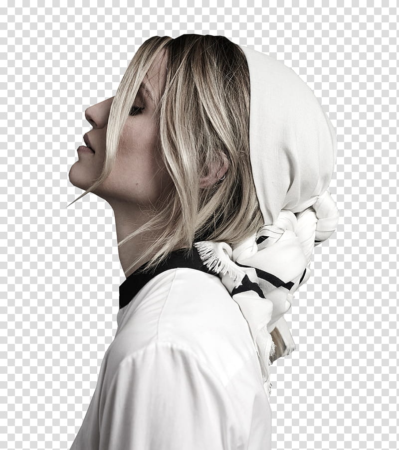 Dianna Agron La Ligne shoot, woman wearing white headscarf transparent background PNG clipart