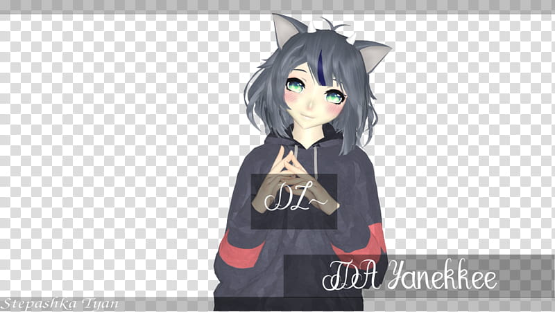 ||:.MMD.:|| Yanekkee ||:.test model+DL.:||, black dressed cat girl illustration transparent background PNG clipart