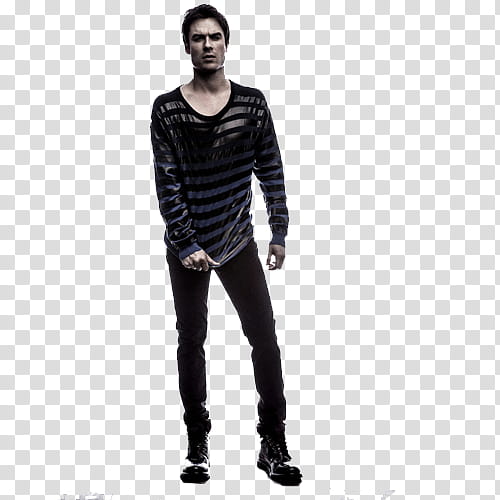 Ian Somerhalder, standing man wearing scoop-neck long-sleeved shirt and black pants transparent background PNG clipart