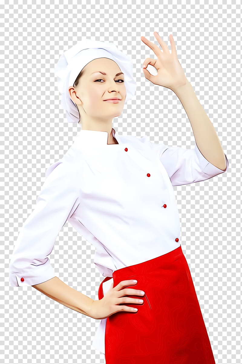 white clothing red cook uniform, Watercolor, Paint, Wet Ink, Gesture, Arm, Sleeve, Hand transparent background PNG clipart