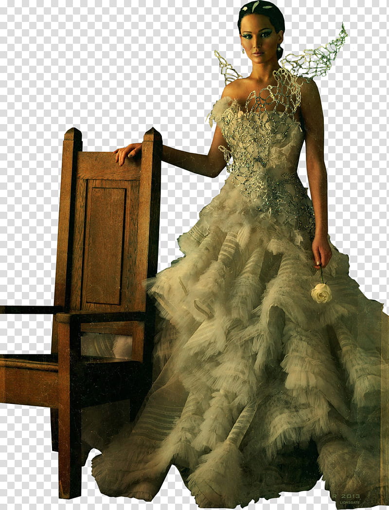 Katniss Everdeen standing near vacant chair transparent background PNG clipart