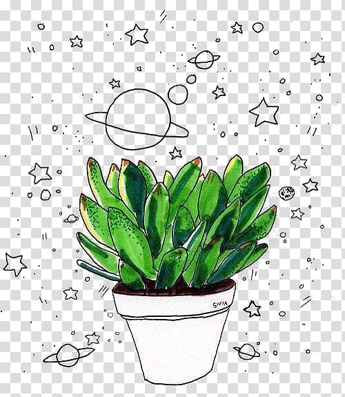 Art , green leafed plant with planets background cartoon graphic transparent background PNG clipart