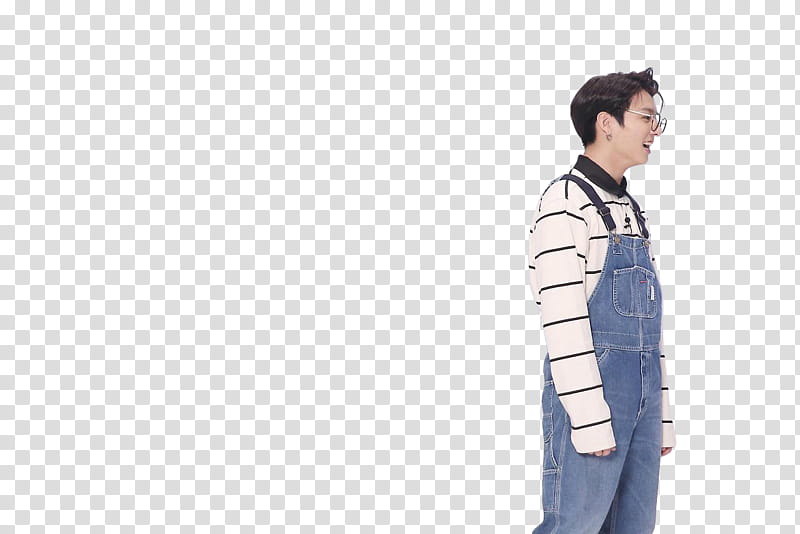 Jungkook , man wearing blue denim overalls transparent background PNG clipart