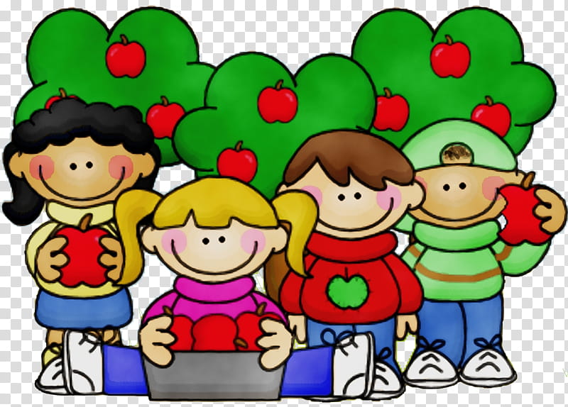 Kids Playing, Watercolor, Paint, Wet Ink, Apple, Fruit Picking, Orchard, I transparent background PNG clipart